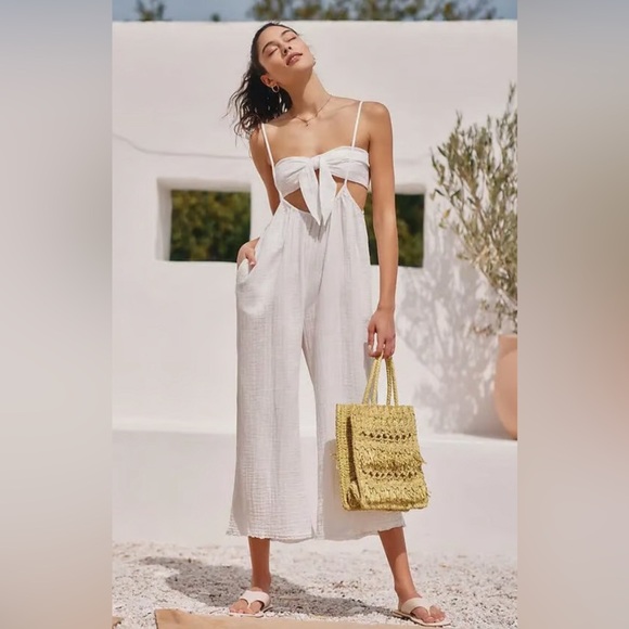 NWT! Anthropologie The Kallie Flowy Suspender Set in Ivory - Size Medium 🏀 - Picture 1 of 7